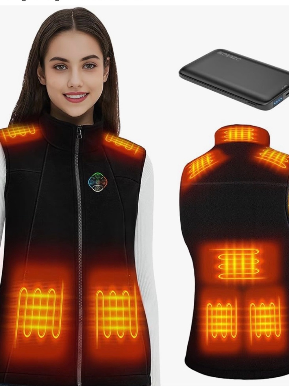 Women's Black Fleece Full-Zip Heated Vest Only